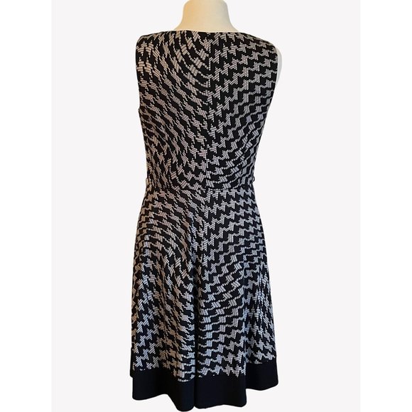 AB Studios Size Large Black White Geometric Pattern Sleeveless Midi Dress Work - Picture 7 of 11